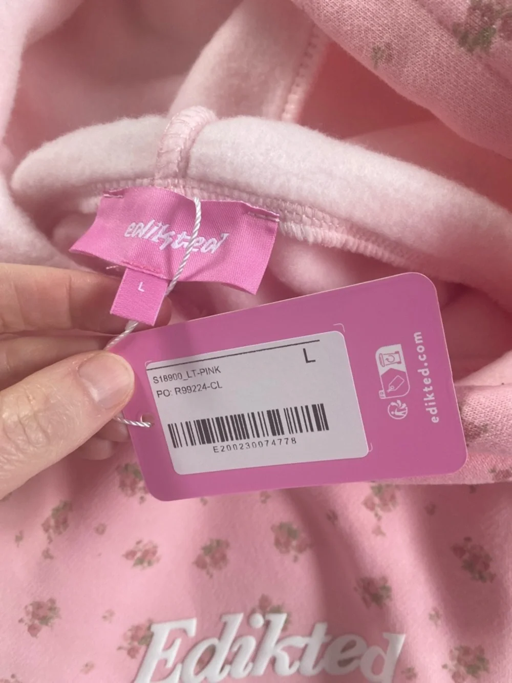 NWT Edikted Pink Hoodie with Tiny Floral Print, size L - Picture 3 of 6